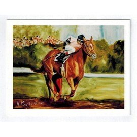 Brown Race Horse with Jockey Galloping Note Cards - 6 Notcards