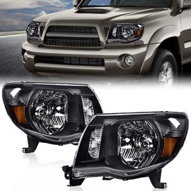 PIT66 Headlights Assembly Compatible with Toyota Tacoma 2005 2006 2007 2008 2009 2010 2011 Bumper Headlamp Clear Lens Black Houing Amber Reflector