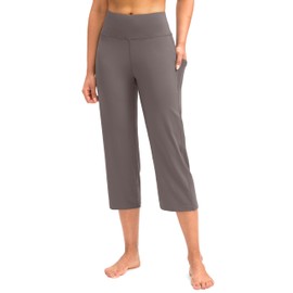 Capri Pants for Women High Waist Workout Yoga Pants with Pockets Tummy Control Leggings Crop Straight Pants(Dusty Grey,S)