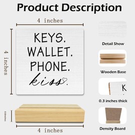 OVAcational Keys Wallet Phone Kiss Wooden Sign, Entry Way Table Home Decor, Farmhouse Entryway Wood Plaque Signs for Entryway Table Desk Tabletop Shelf Decor