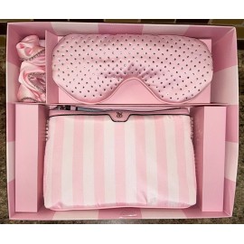 Victoria's Secret Bling Heritage Stripe Case  Scrunchie Sleep Mask Tavel Set
