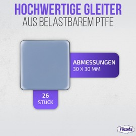 Filzada® 26x Teflongleiter Selbstklebend - 30 x 30 mm (eckig) - Profi Möbelgleiter/Teppichgleiter PTFE (Teflon)