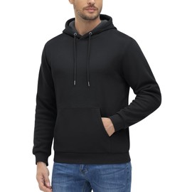 TACVASEN Men's Lined Hoodie Fleece Hoodie Warm Sweatshirts Sport with Kangaroo Pocket, black