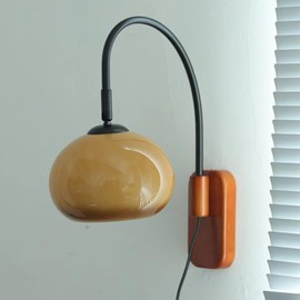 CADPCAG Modern Decoration Wall Sconce Mid Century with White Milk Glass Vintage Industrial Wood Wall Light Hardwired Smoke Grey Amber Farmhouse Reading Wall Lamp for Bedroom Living Room Bedside