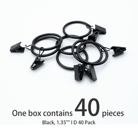 40 Pack Metal Curtain Rings with Clips, Curtain Hooks Hangers Clip Rings 1.35 in I D, Fits up to 1 in Diameter Curtain Rod, Strong Decorative Drapery Rings for Hanging Drapes Bows Hat.