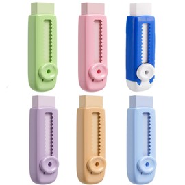 Rubber Erasers, Sliding Retractable Erasers, 6 Pieces Large Erasers, Bulk Pack of Erasers in Assorted Colours for Students, Kids, School Office, Household Supplies