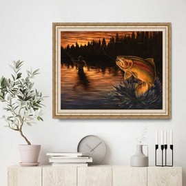 DIY 5D Diamond Painting Kits Wild Fishing Big Fish Full Drill Round Beads Diamond Art Gems Stone Cross Stitch Diamond Painting by Number Kits for Home Wall Decor 12x16 inch