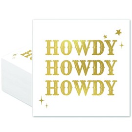 JarThenaAMCS 50Pcs Howdy Cocktail Napkins Gold Foil Cowboy Disposable Napkin Western Paper Beverage Napkin for Last Rodeo Bachelorette Birthday Party