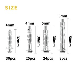 Maexxna Hollow Wall Anchor Heavy Duty Zinc Plated Steel Bolt Hollow Drive Wall Anchor Screw Set for Drywall,Multiple Sizes Assortment Kit (4size88pcs)