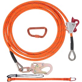 Happybuy 12.7mm Steel Core Flipline, 16ft(4.8m) Arborist Flipline for Tree Climbing with Alloy Steel Snap Hook & Aluminum Alloy Carabiner, 30KN Breaking Tension for Fall Protection