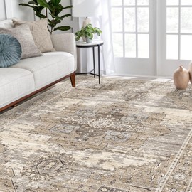 RUUGME Washable 5x7 Area Rugs - Large Rugs for Living Room Stain Resistant Carpet Vintage Rugs for Bedroom with Non Slip Backing Home Decor Floor Decoration Mat (5x7 Beige)