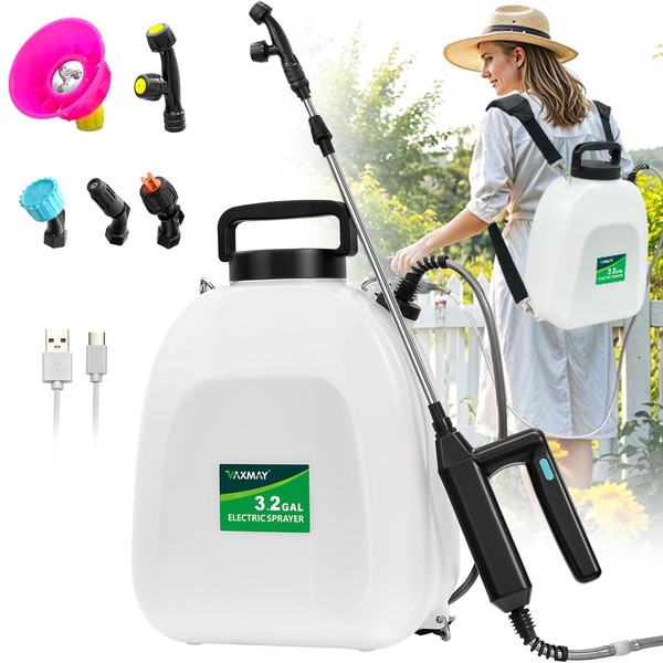 Battery Powered Sprayer 3.2 Gallon, VAXMAY Backpack Sprayer with 5