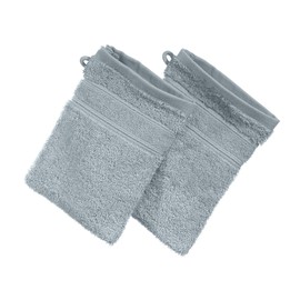 Erwin Müller Karlsruhe Wash Mitt Pack of 2 100% Cotton Light Grey Size 15 x 21 cm Extremely Absorbent, Lightweight, Fluffy Soft, Skin-Flattering (Other Colours)