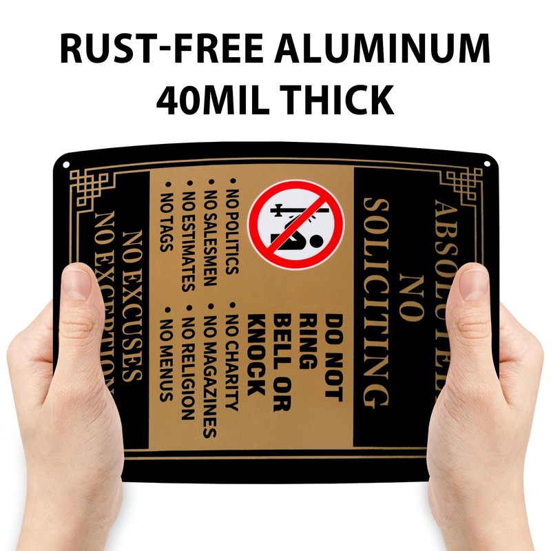 AUYKTE Absolutely No Soliciting Sign 2 Pack, No Excuses, No