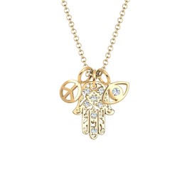 Elli Women's Hamsa Peace Evil Eye Crystal Necklace in 925 Sterling Silver Gold-Plated, Facet cut, Crystal