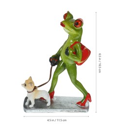 Happyyami Frog Walking Dog Ornament Glass Animals Lawn Decor Table Decorations Frog Ornament Frog Figurine Garden Frog Statue Frog Decoration for Home Table Frog Decor Resin Frog Craft