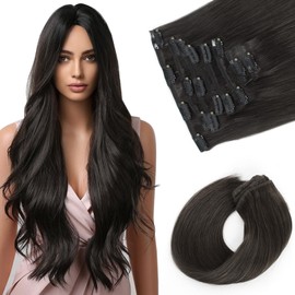 Sassina Straight Clip ins Thick Remy Human Hair Extensions Natural Black 22 Inch Double Wefts Straight Clip on Hair Extensions for Full Head 8 Pcs with 18 Clips 120 Grams #1B