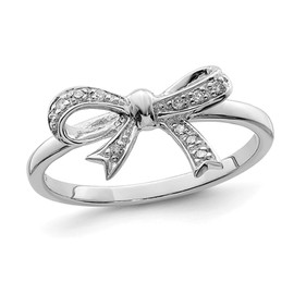 Sterling Silver Bow Ribbon Ring with Diamond Accent