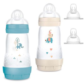 MAM Anti-Colic Bottles 260 with Teat Size 1 & 2, Neutral Pack of 2