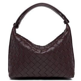 Woven Vegan Leather Shoulder Bag for Women Intrecciato Pattern Top-handle Purse Ladies' Fashion Handbag with Spacious Interior (dark brown)