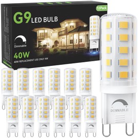 TJOY 12 Pack Dimmable G9 LED Bulb 4W Equivalent 40 Watt, Daylight White 6000K, Replacement G9 Halogen Light Bulb, T4 G9 Bi-pin Base Bulb, G9 Socket Bulb for Chandelier, 120V No Flicker, 450LM