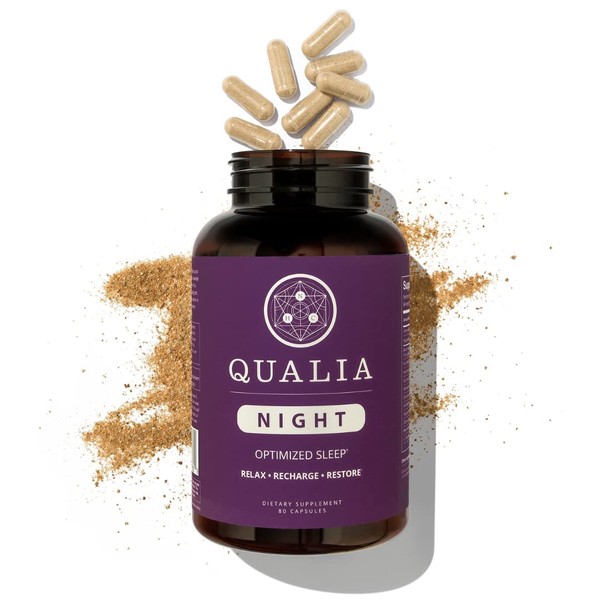 Qualia Night | Mejora el sueño natural para adultos | Apoya el sueño refrescante profundo, la recuperación y el rendimiento cerebral | 80 cápsulas – Suministro mensual