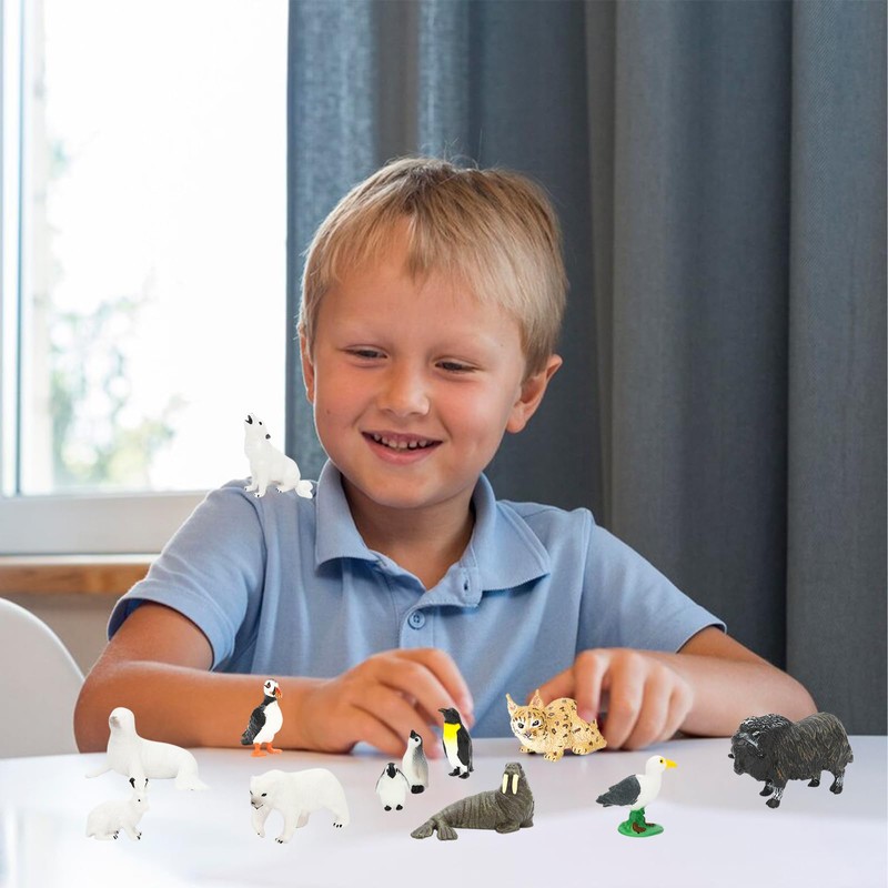 ONEST 17 Pieces Mini Arctic Animals Figurines Set Polar Animal