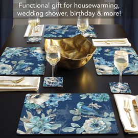 Cala Home Indigold Floral Decorative Hardboard Cork Back Tabletop Placemats 4 Pack Manufactured in the USA Heat Tolerant and Easily Wipes Clean