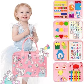 Montessori Busy Board & Busy Book for Toddler 1-3 2-4 – Educational Toys for 1 Year Old Girls, Sensory Activity Board, Fine Motor Skills Learning Gift