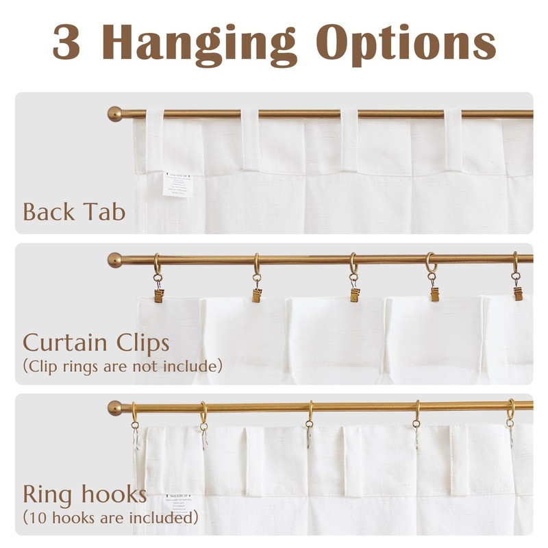 jinchan Linen Pinch Pleated Kitchen Curtains 36 Inch 2 Panels,