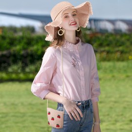 HONGXIN-SHOP Straw Hat and Bag Set Women's Sun Hats Straw Hat with Wide Brim Beach Hat with Cherry Decoration for Holiday Travel and Beach, pink