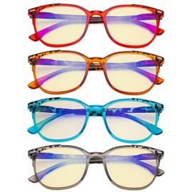 Eyekepper 4 Pack Blue Light Filter Glasses Oversize Computer Reading Glasses Yellow Tinted +1.25