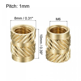 TOP-VIGOR 30Pcs M6 Threaded Knurled Insert Nuts, M6 x 10mm x 8mm OD 3D Printing Brass Nuts, Female Threaded Inserts Brass Heat Set Insert Embedment Nut for 3D Printing