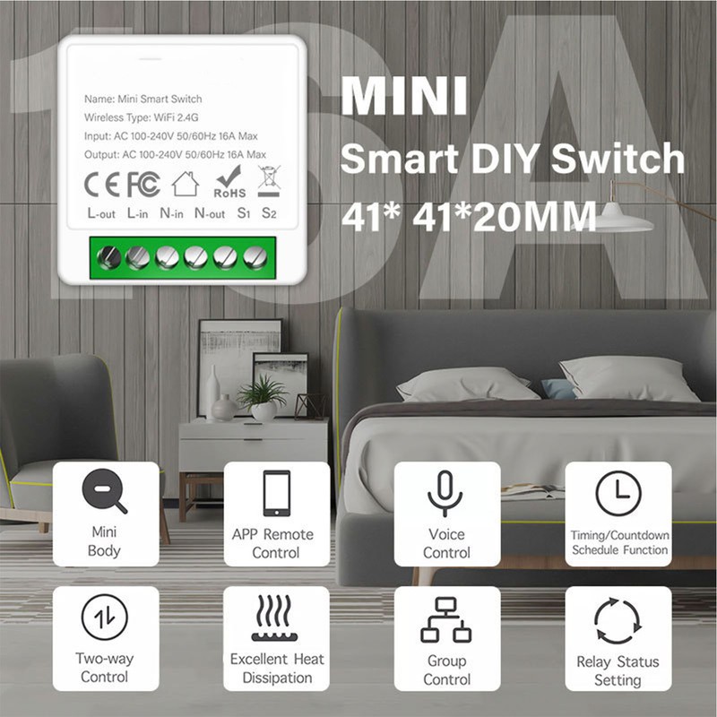 16A Smart Home Switch with APP Remote Control Mini Wifi