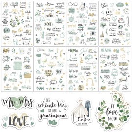 BETESSIN Wedding Sticker Guest Book Wedding Sticker Photo Album Sticker 240 Designs Scrapbooking Sticker Eucalyptus Green Vintage Envelope Sticker Bullet Journal Sticker Wedding Decoration
