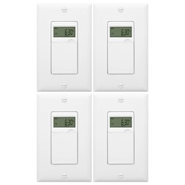 ENERLITES Programmable Digital Timer Switch for Lights, Fans, Motors, 7-Day 18 ON/OFF Timer Settings, Single Pole, Neutral Wire Required, UL Listed, HET01-C, White, 4 Pack