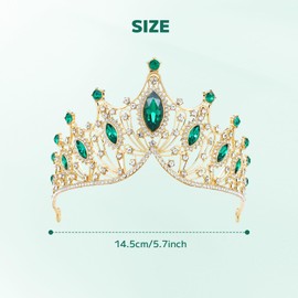 Cinaci Emerald Green Crystal Rhinestone Birthday Party Prom Wedding Bridal Queen Princess Crown Tiara Headband Hair Accessory Gems Jewelry Headpiece for Women Girls Brides (2 Bobby Pins Included)