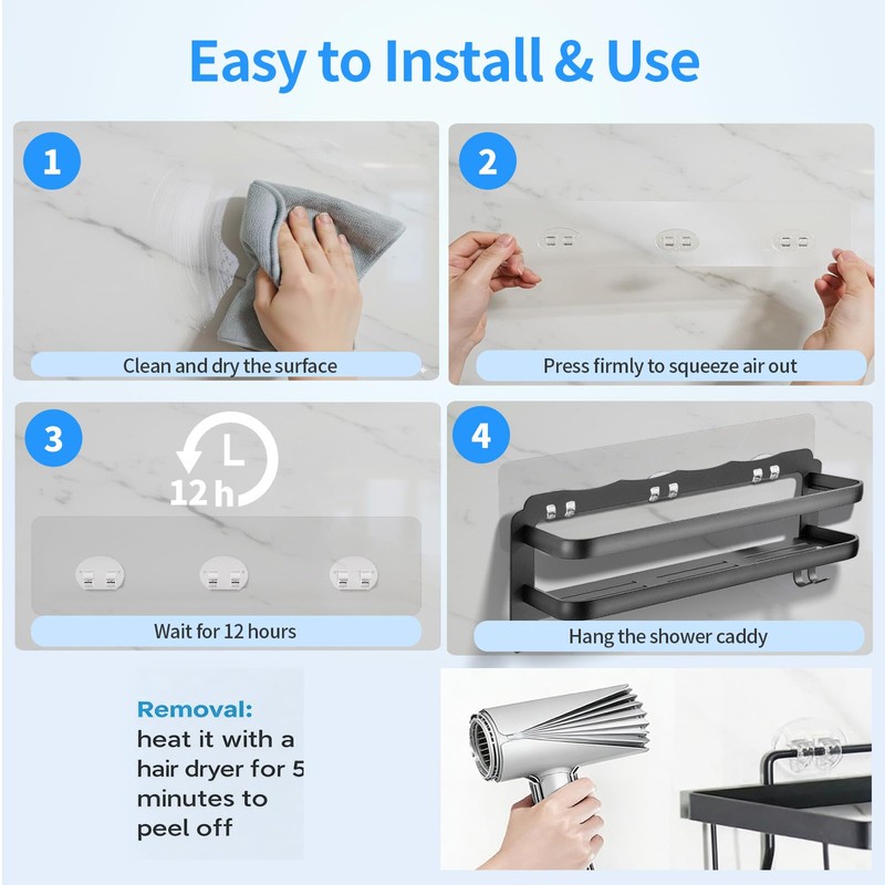 IOMDRWU Elegant Shower Caddy Adhesive Replacement, 6 PCS Strong Waterproof
