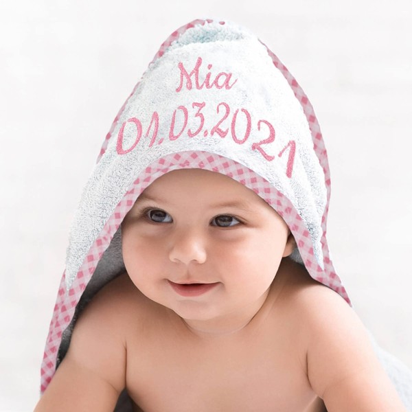 Hooded Towel Embroidered with Name, Date of Birth or Desired