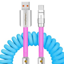 chubbycable Curly Chubby - New Spring Charge Cable Stretch Coiled USB C Cable for Car USB Type C Charger Cable Short Retractable CarPlay Cord, Light Blue and Pink, USB-A to Type-C, 2.29FT-3.6FT