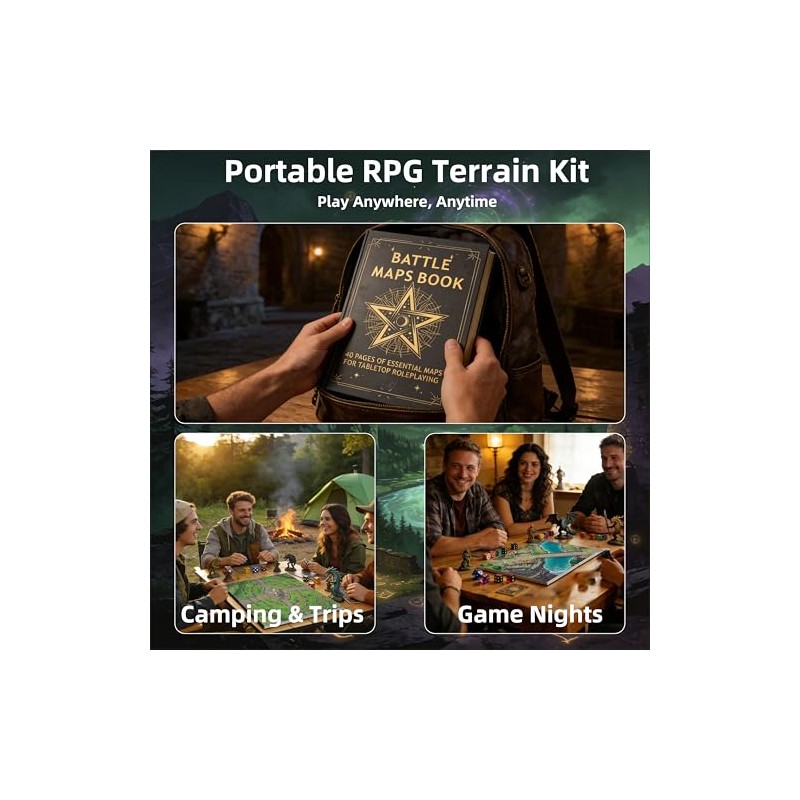 DND Battle Map Book – 40 Reusable Wet/Dry Erase Mats,