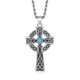 TALYKONG Celtic Cross Necklace Turquoise Celtic Knot Necklace Irish Viking jewelry for Women Men 22+2''