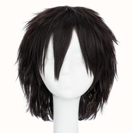 S-noilite Women Men Male Boys Short Fluffy Straight Hair Wigs Dark Brown Anime Cosplay Party Dress Costume Shaggy Pixie Wig Unisex