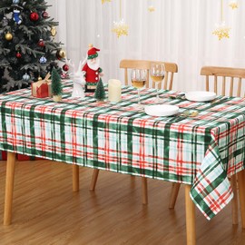 Hapterouse Christmas Tablecloth Wipeable Table Cloth for Kitchen Decoration Tablecover with Gingham Waterproof Tablecloth for Dining Room Xmas Tablecloth,Square 54x54 Inches