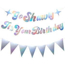 Iridescent Go Shawty It's Your Birthday Banner with 12PCS Silver Pennants, Birthday Party Decorations for Men and Women Birthdays Party Supplies