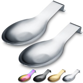 Matte Silver Spoon Rest, Stainless Steel Spoon Holder for Stove Top, Holder for Ladles, Tongs, Spatula, Stove Spoon Holder, Pot Lid Holder, Dishwasher Safe (2PC-9.5 Inch)