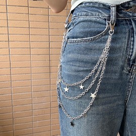 Star Pants Chain Necklace for Women Girls Men Unisex Minimalist Hypoallergenic Wallet Jeans Chain Accessories Punk Charms Vintage Bohemian Layered Dress Chain Jewelry Gifts for Fans