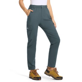 BGOWATU Women's Cargo Hiking Pants Travel Lightweight Water Resistant Quick Dry Work Fishing Pants with Zipper Pockets Grey Blue L