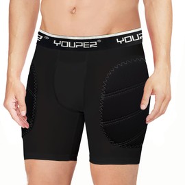 Youper Boys Youth Padded Sliding Shorts with Soft Protective Athletic Cup for Baseball, Football, Lacrosse (Black White, Large)