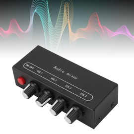 Microphone Mixer, 4 Channel Stereo Line Mixer Independent Control 1/8 Inch Input Output Port Super Stereo Line Sound Mixer for Instruments, Microphones, Phones, Computers